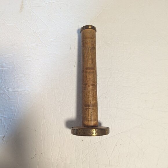 Vintage Rustic Primitive Candlestick Wood Spool Bobbin Brass Industrial Textile - Picture 6 of 7